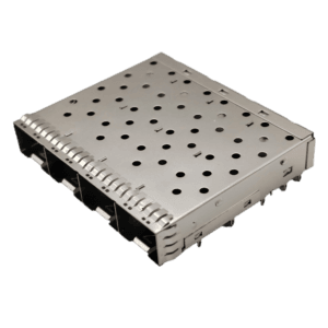 81-114-Y0022-1 - Single-layer SFP+10G optical fiber cage crimping type 1*4 four-port without light guide column one foot behind